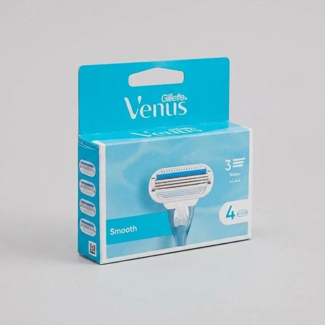 تیغ یدک ژیلت مدل Venus Smooth بسته 4 عددی، دارای 3 تیغه و نوار روان‌کننده